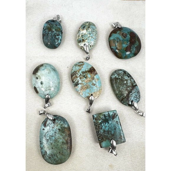 8 Natural Persian Turquoise Pendants Metal Stainless Steel Hook Bulk Lot - Picture 4 of 11